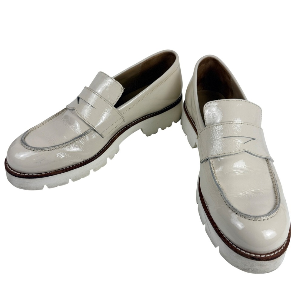 L'idea by Lori Women Cream Patent‎ Leather Penny Loafers 40 Made in Italy